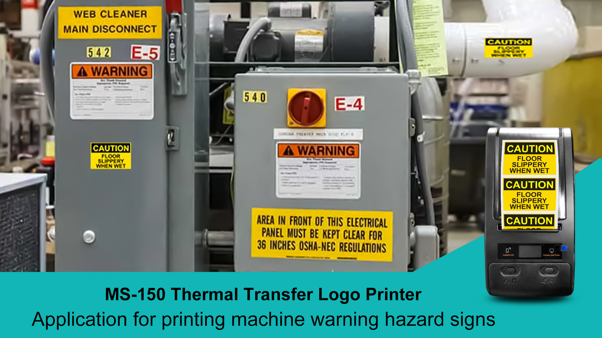 Impresora de etiqueta de transferencia térmica MS-150 para impresión de etiqueta de advertencia de riesgo de máquina